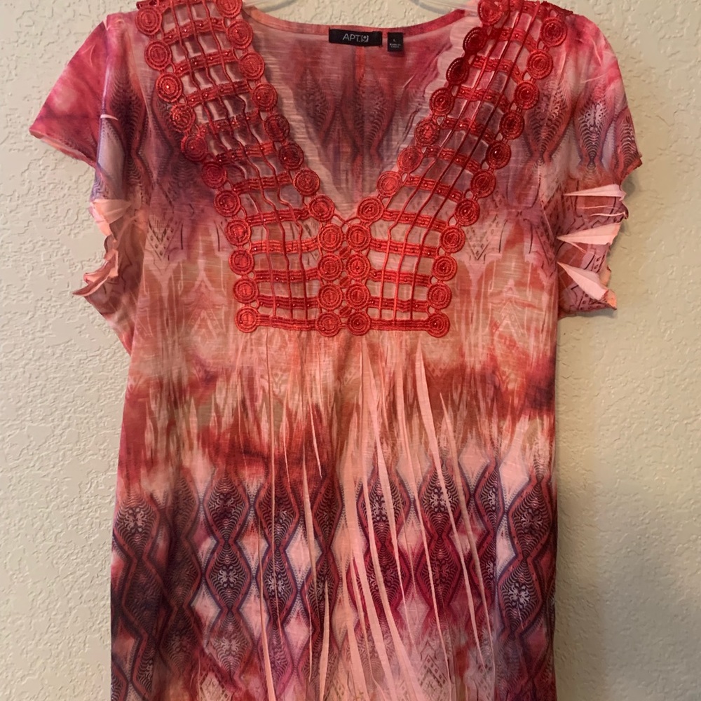 Apt.9 short sleeved top with embellished v-neck